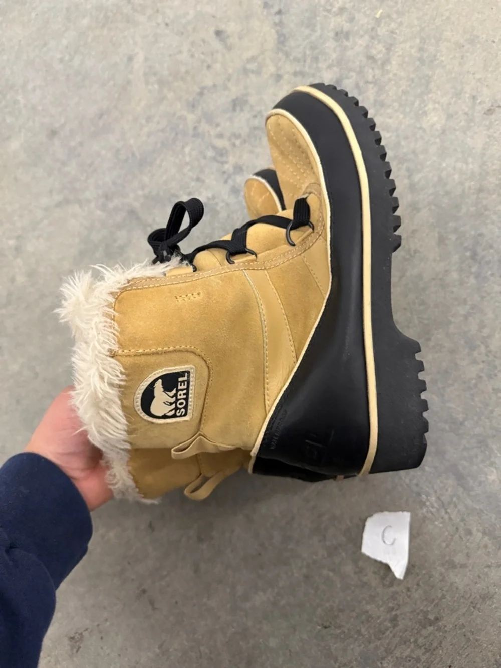 Sorel Tan and Black Faux Fur Winter Boots